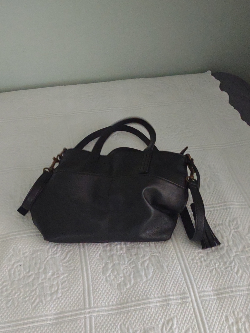 Sonoma Black Leather Tote with Tassel Strap